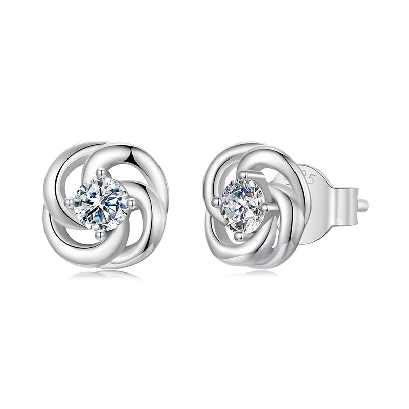 Moissanite Clover Knot Stud Earrings in Sterling Silver — Clover Knot Studs — BandsCo Straps