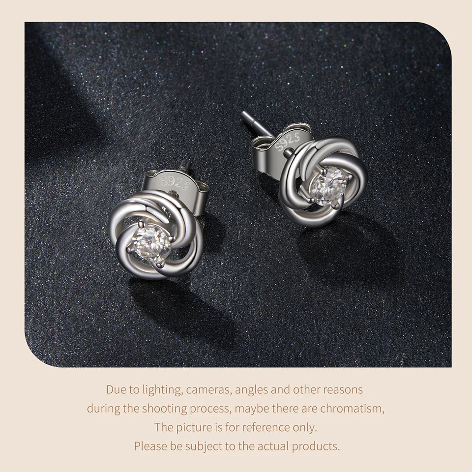 Moissanite Clover Knot Stud Earrings in Sterling Silver — Clover stud pair — BandsCo Straps