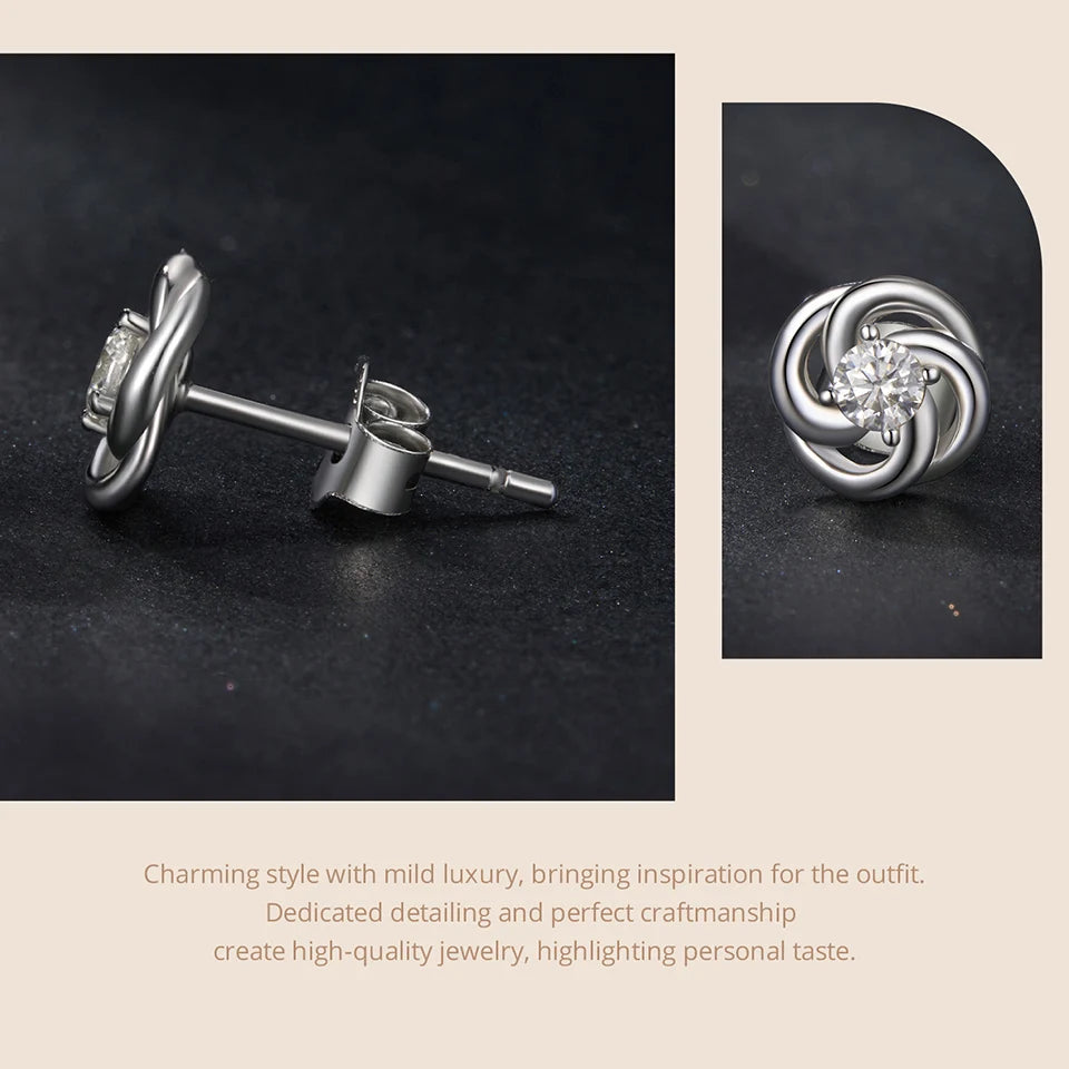 Moissanite Clover Knot Stud Earrings in Sterling Silver — Stud posts and butterfly backs — BandsCo Straps