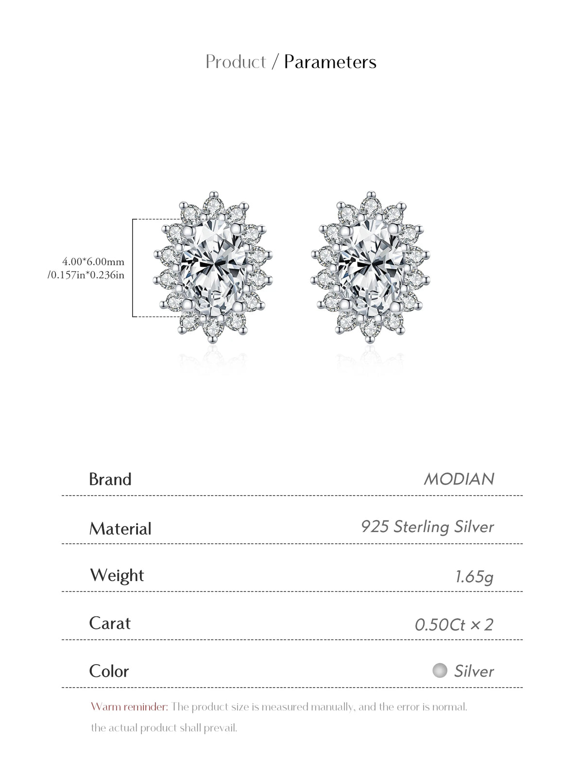 Oval Moissanite Floral Halo Stud Earrings in Sterling Silver - Oval halo dimensions