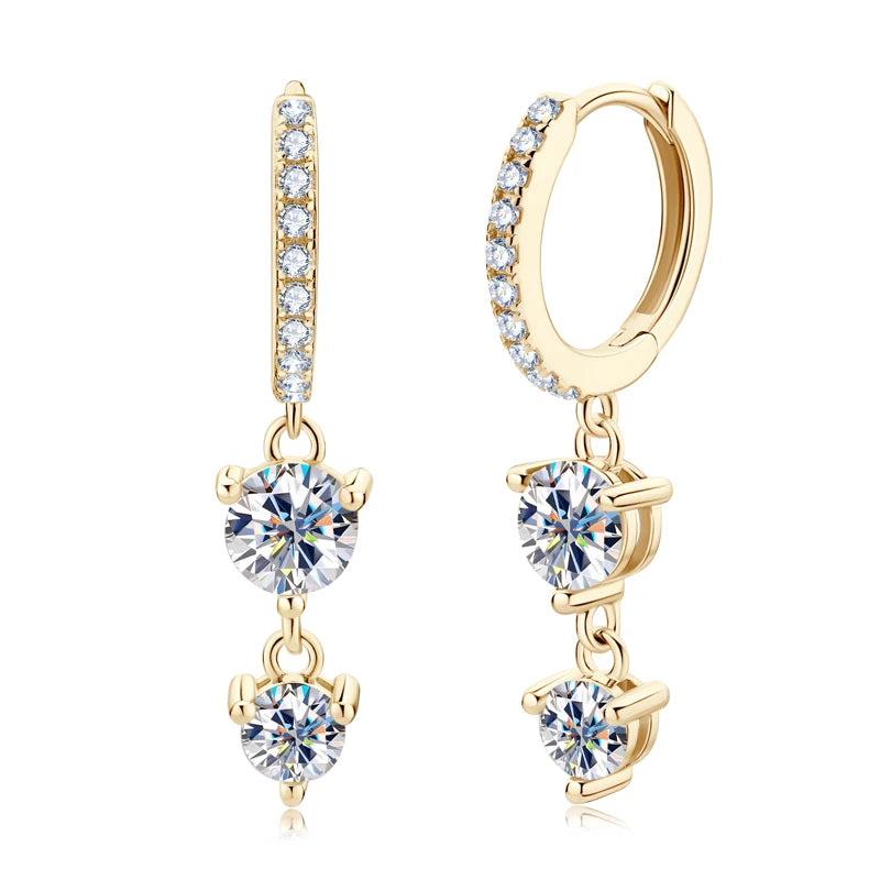 Two-Stone Moissanite Hoop Drop Earrings in Sterling Silver — Gold-Tone finish