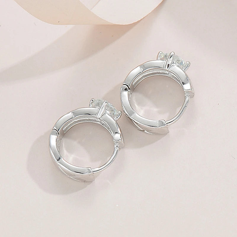 Geometric Moissanite Huggie Hoop Earrings in Sterling Silver - Hoop side profile