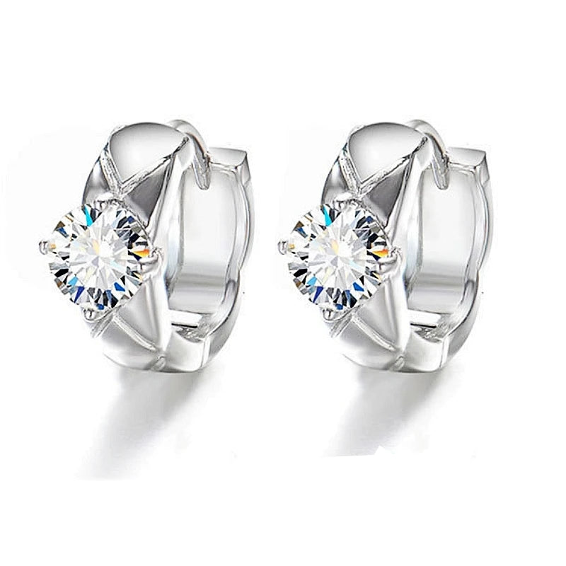 Geometric Moissanite Huggie Hoop Earrings in Sterling Silver - Geometric huggie pair