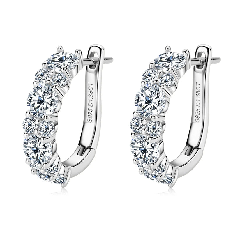 Moissanite Graduated Stone Hoop Earrings in Sterling Silver — Silver pair