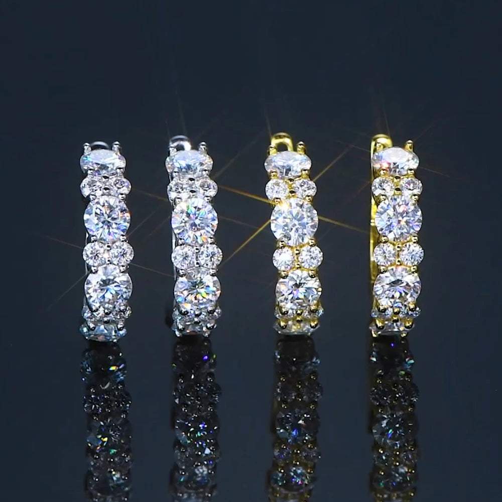 Moissanite Graduated Stone Hoop Earrings in Sterling Silver — Silver and gold-tone comparison