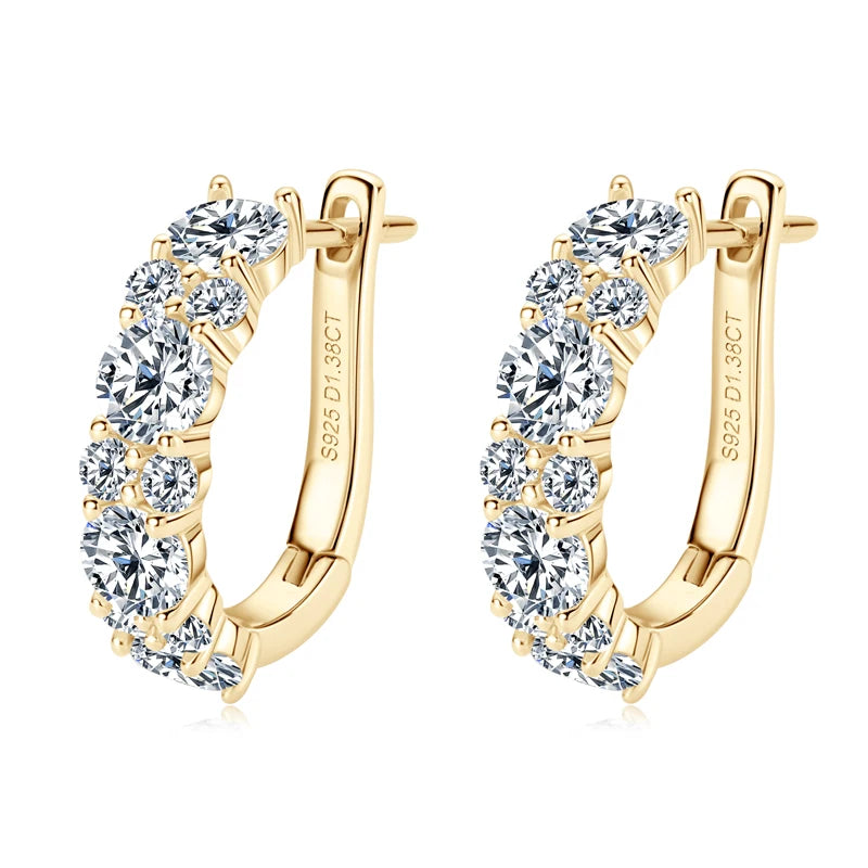 Moissanite Graduated Stone Hoop Earrings in Sterling Silver — Gold-tone option