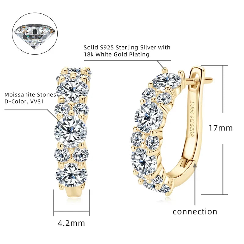 Moissanite Graduated Stone Hoop Earrings in Sterling Silver — Hoop dimensions
