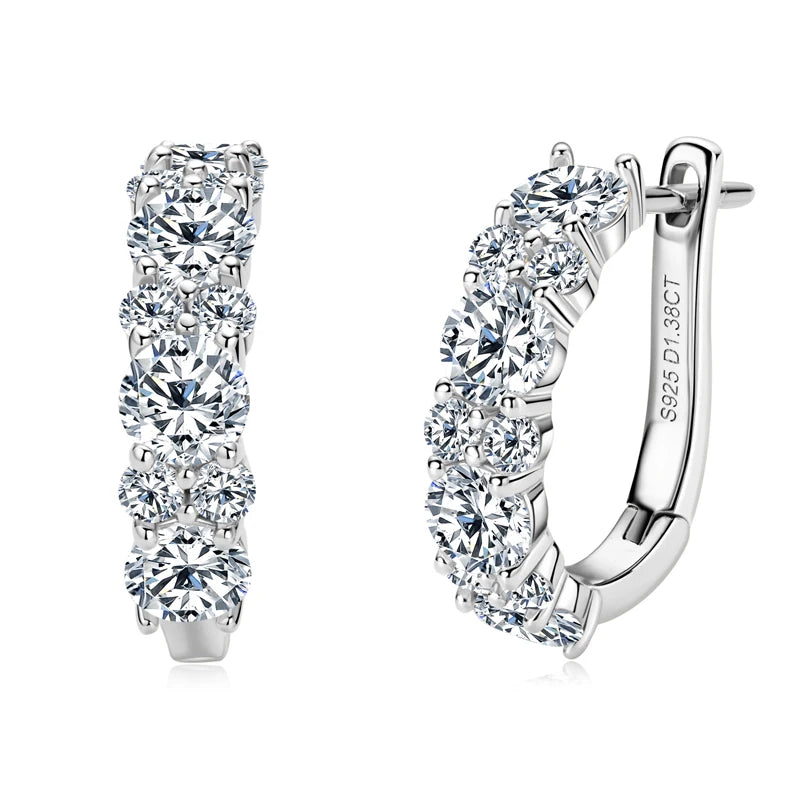 Moissanite Graduated Stone Hoop Earrings in Sterling Silver — Silver option
