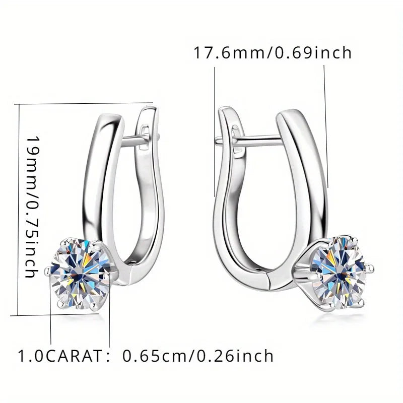 Solitaire Moissanite Leverback Hoop Earrings in Sterling Silver — Dimensions and stone-size guide