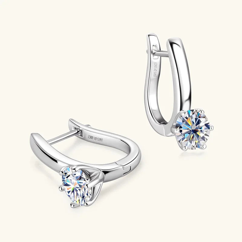 Solitaire Moissanite Leverback Hoop Earrings in Sterling Silver — Silver finish