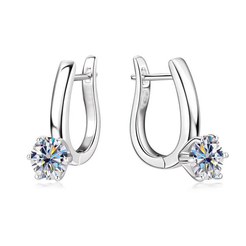 Solitaire Moissanite Leverback Hoop Earrings in Sterling Silver — Silver pair