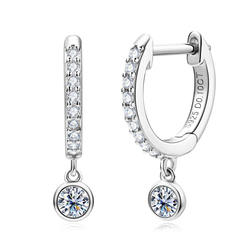 Bezel Drop Moissanite Huggie Earrings in Sterling Silver — Silver