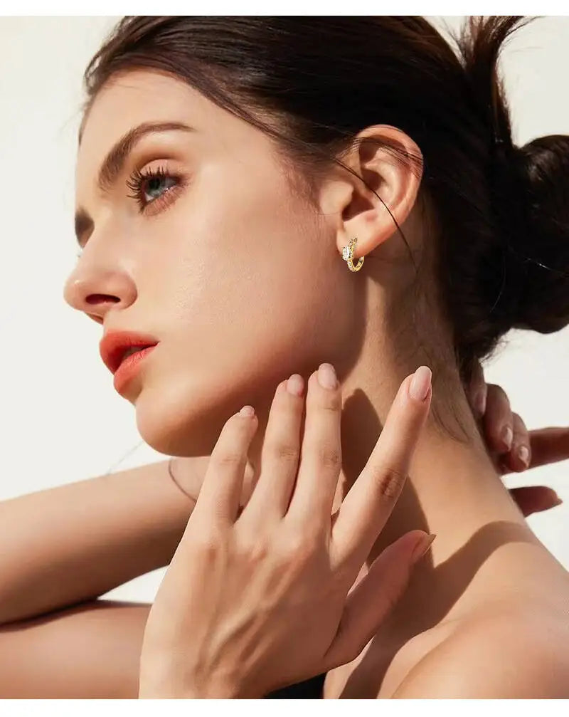 Colorful Oval Moissanite Hoop Earrings in Sterling Silver — Hoop worn on the ear
