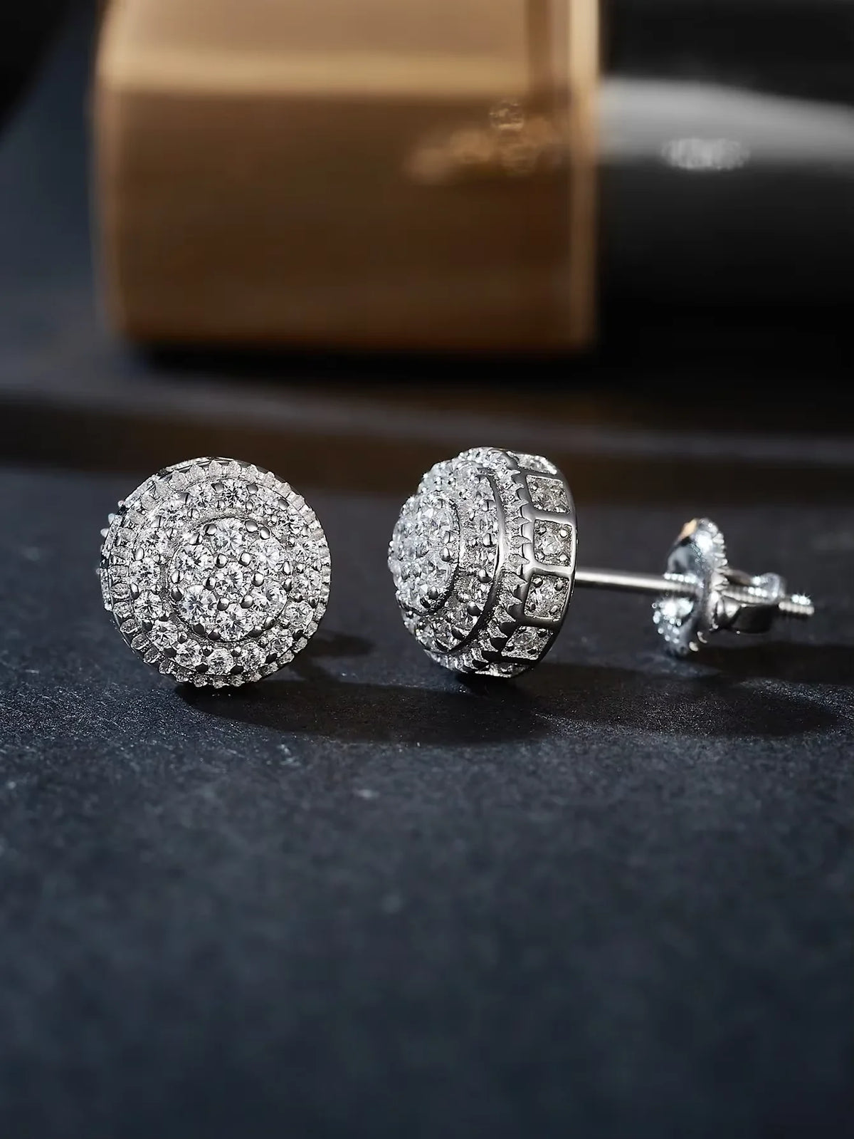 Moissanite Round Cluster Stud Earrings in Sterling Silver — Round Cluster Studs — BandsCo Straps