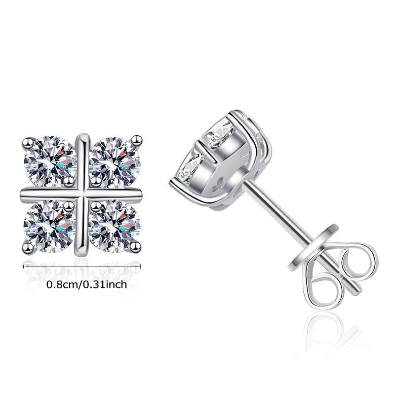 Four-Stone Cross Moissanite Stud Earrings in Silver — Measurement guide