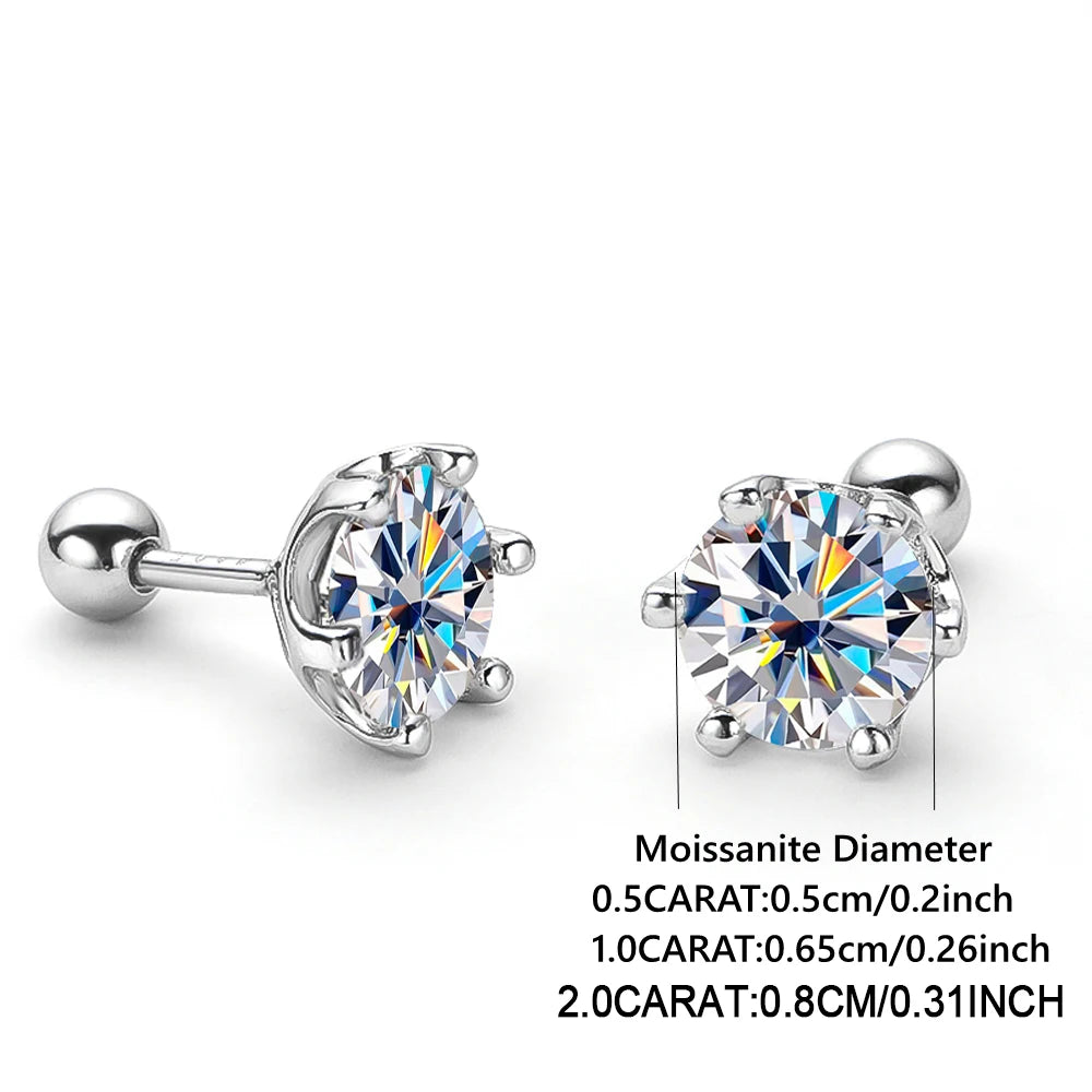 Six-Prong Moissanite Stud Earrings with Screw Ball Backs - Stone size chart