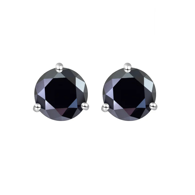Colored Three-Prong Moissanite Stud Earrings in Sterling Silver — Black