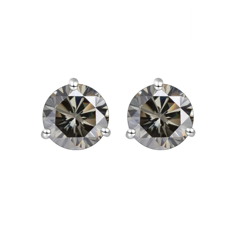 Colored Three-Prong Moissanite Stud Earrings in Sterling Silver — Gray