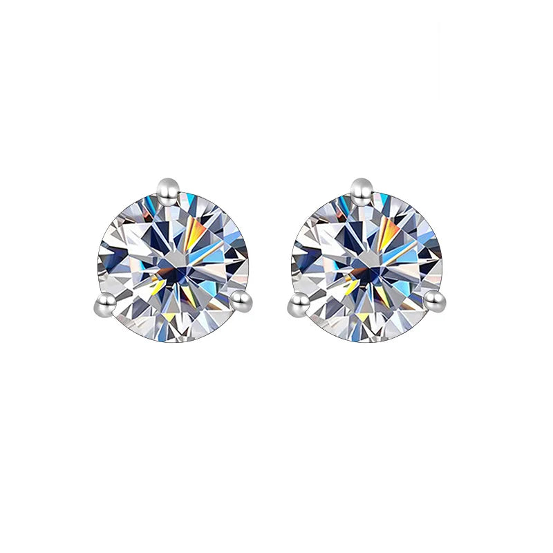 Colored Three-Prong Moissanite Stud Earrings in Sterling Silver — White