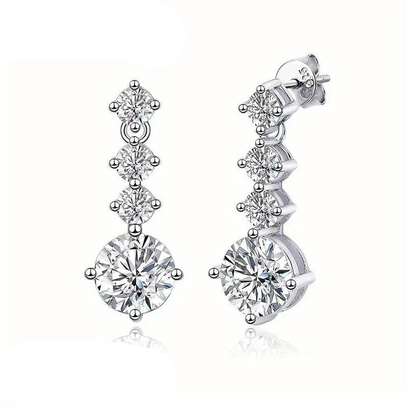 Moissanite Four-Stone Drop Earrings in Sterling Silver — Silver Tone — BandsCo Straps