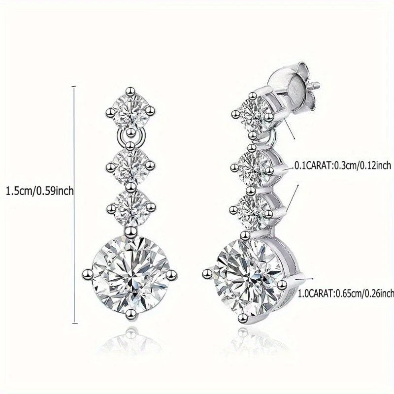 Moissanite Four-Stone Drop Earrings in Sterling Silver — Stone sizes and drop length — BandsCo Straps