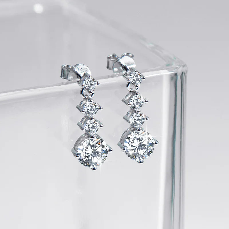 Moissanite Four-Stone Drop Earrings in Sterling Silver — Four-stone silver-tone drop pair — BandsCo Straps