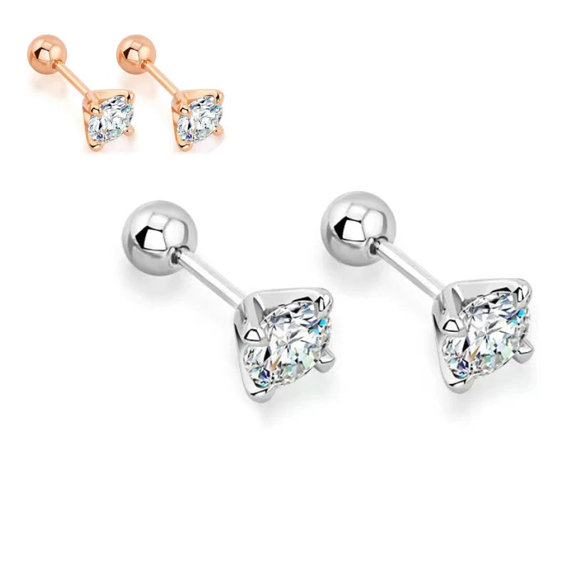 Four-Prong Moissanite Stud Earrings with Screw Ball Backs - Silver and warm-tone ball-back stud comparison