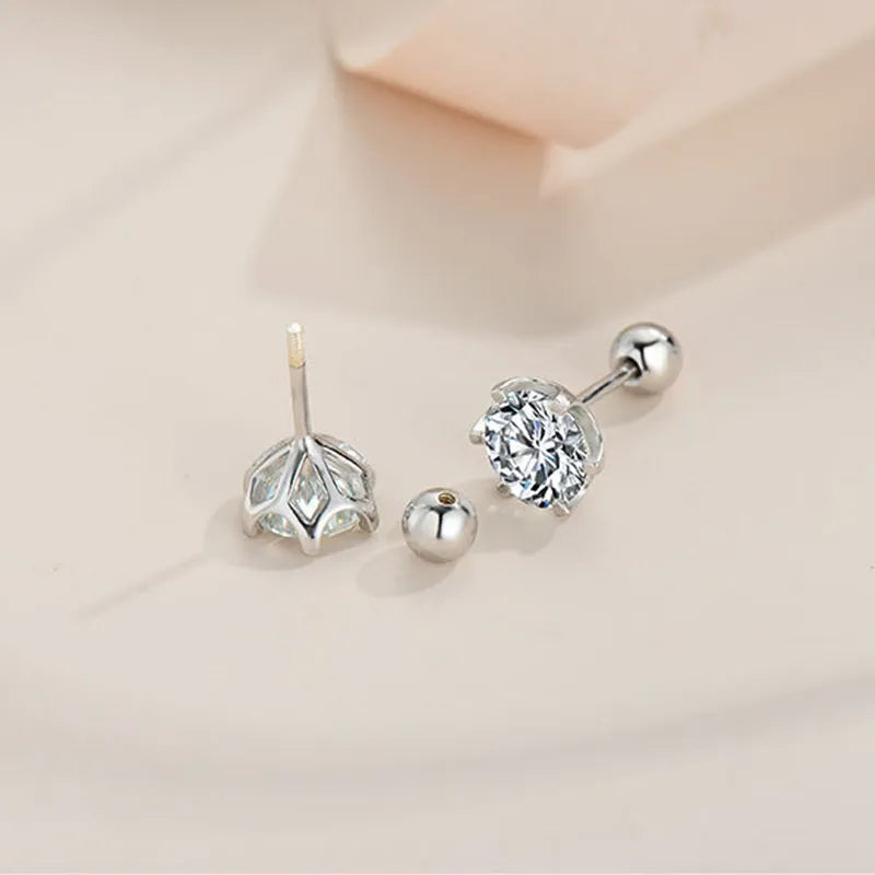 Six-Prong Moissanite Stud Earrings with Screw Ball Backs - Detached ball backs and threaded posts