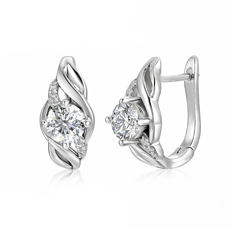 Twist-Frame Moissanite Leverback Earrings in Sterling Silver - Silver twist frame and hinged back