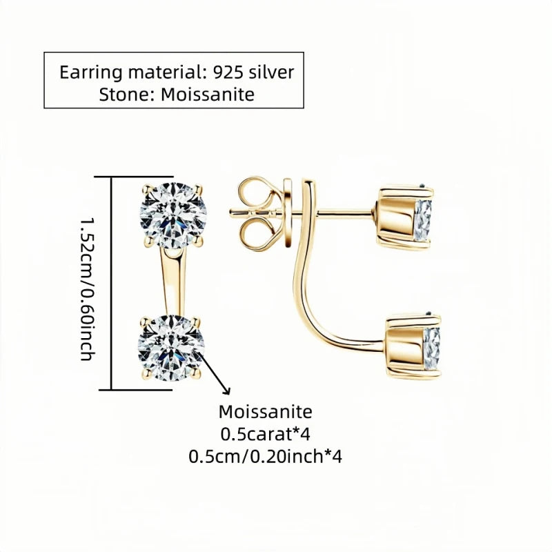 Two-Stone Moissanite Ear Jacket Stud Earrings in Silver - Ear jacket dimensions