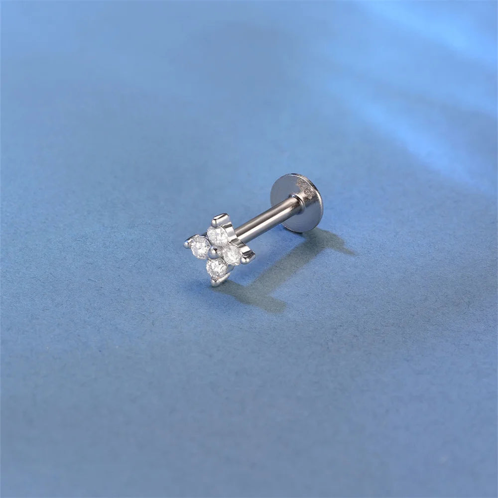 Moissanite Single Earrings in Sterling Silver - Small cluster flat-back stud