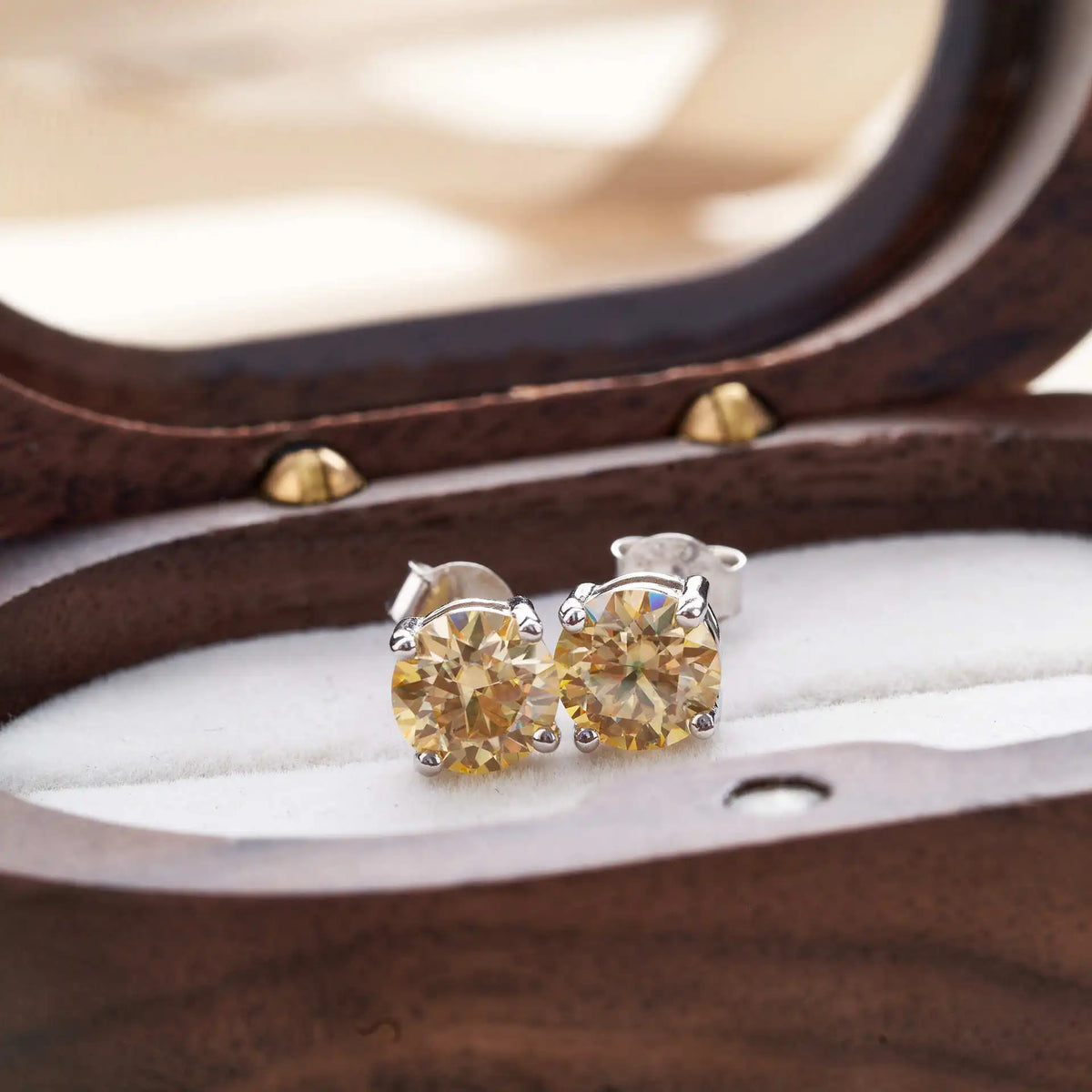 Lemon Yellow Moissanite Stud Earrings in Sterling Silver — Pair in box