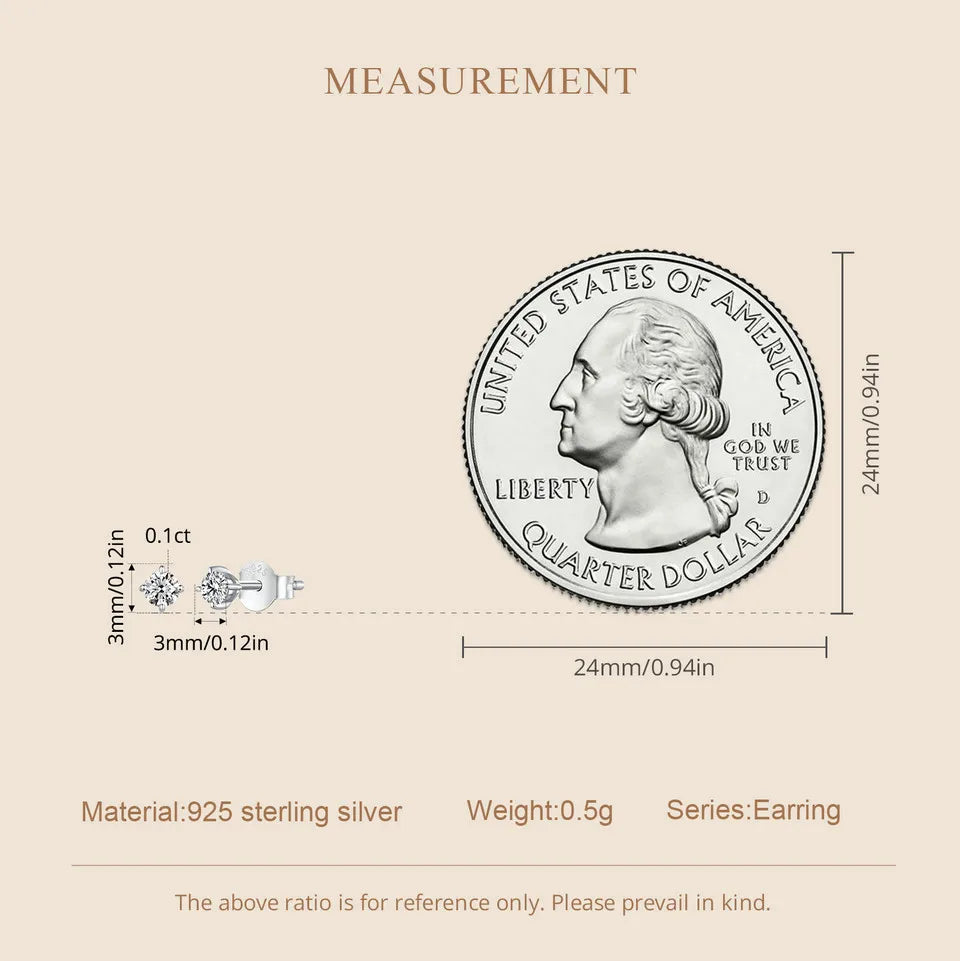 Round Moissanite Push-Back Stud Earrings in Sterling Silver - small stud scale comparison