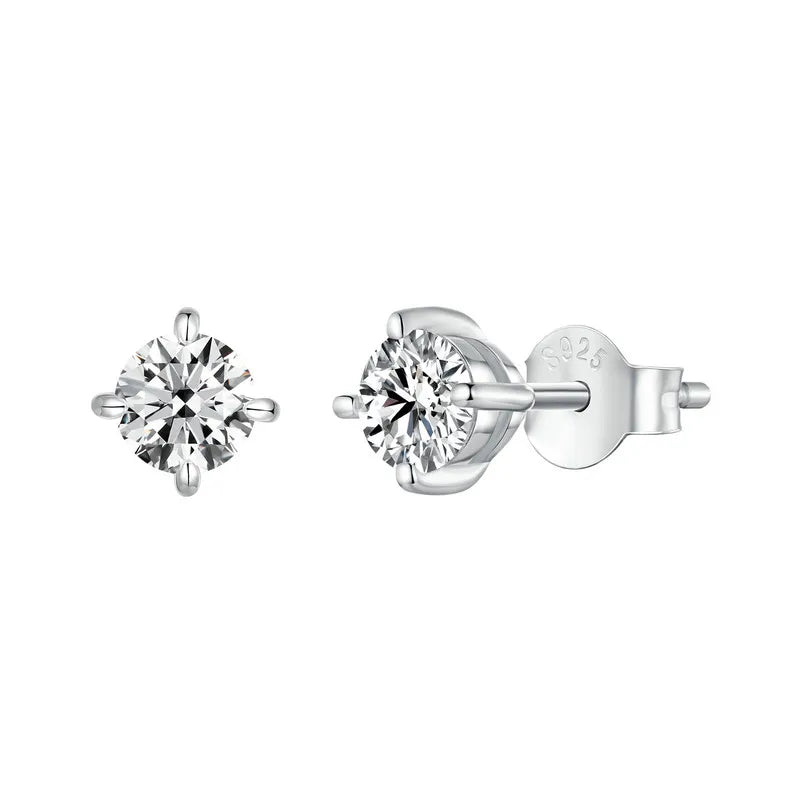 Round Moissanite Push-Back Stud Earrings in Sterling Silver - silver 0.5 ct option