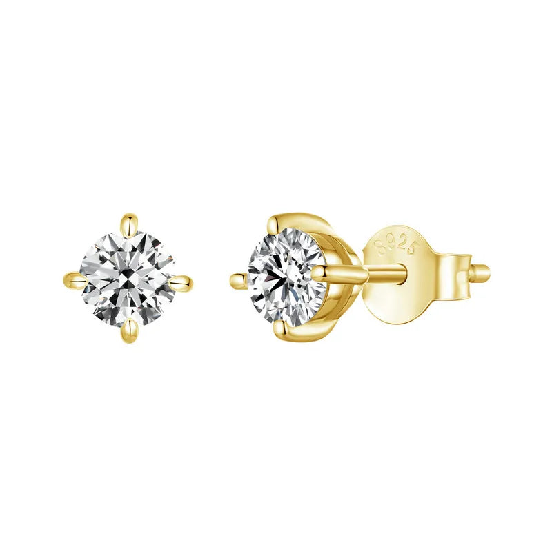 Round Moissanite Push-Back Stud Earrings in Sterling Silver - gold-tone 0.5 ct option