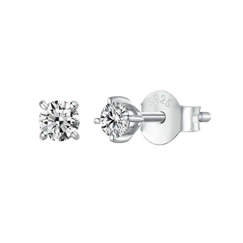 Round Moissanite Push-Back Stud Earrings in Sterling Silver - silver 0.1 ct option