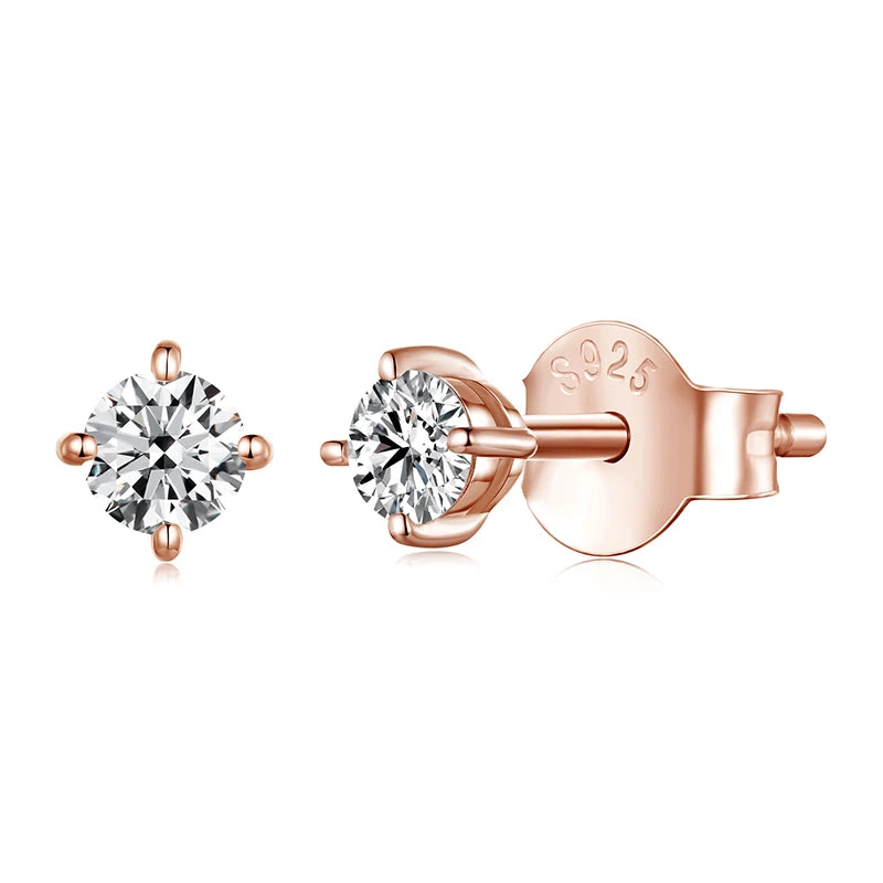 Round Moissanite Push-Back Stud Earrings in Sterling Silver - rose gold-tone 0.1 ct option