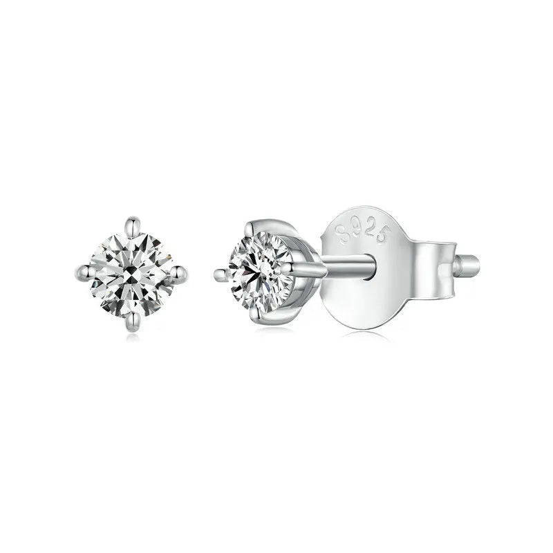 Round Moissanite Push-Back Stud Earrings in Sterling Silver - silver finish