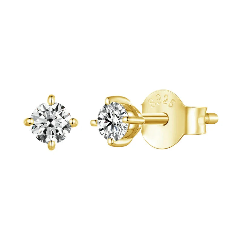 Round Moissanite Push-Back Stud Earrings in Sterling Silver - gold-tone 0.1 ct option