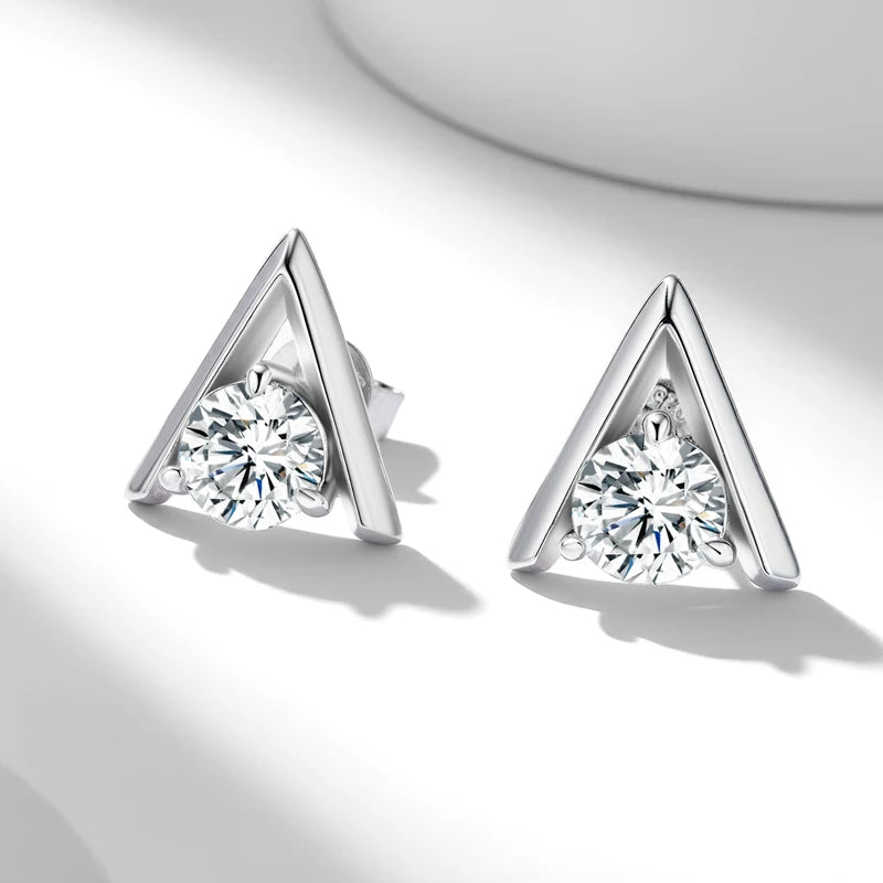 V-Shaped Moissanite Stud Earrings in Sterling Silver — Silver geometric pair