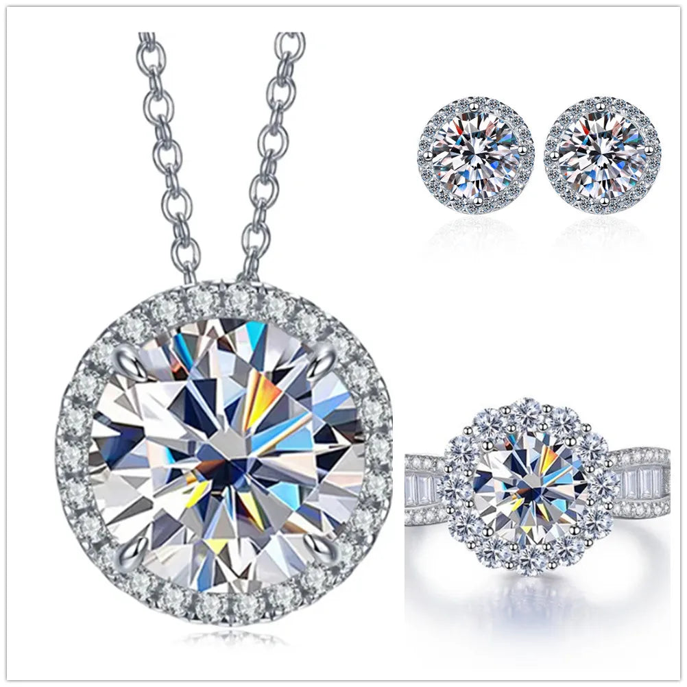 Statement Halo Moissanite Necklace, Earrings & Ring Set - White halo set