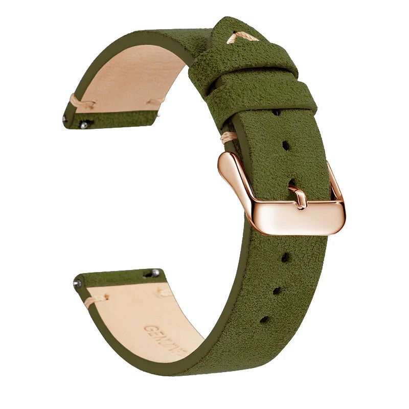 COROS Suede Leather Band with Buckle Color Options – Olive Green / Rose Gold Buckle