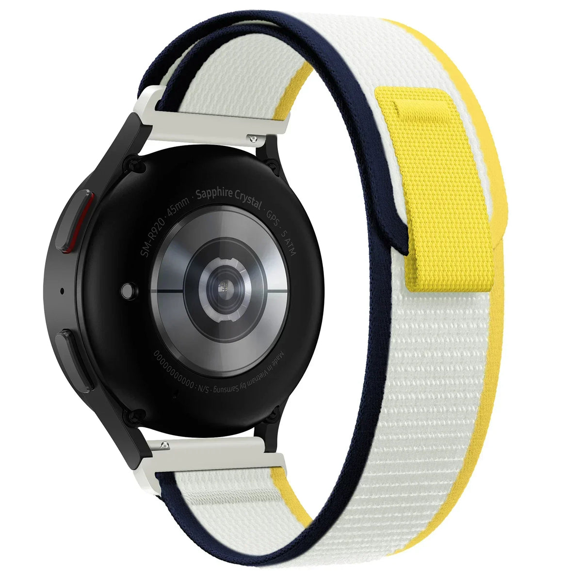 COROS Nylon Sport Loop Band with Pull Tab – White / Yellow / Navy