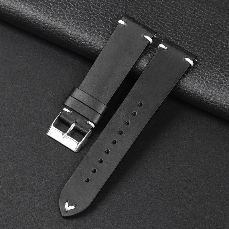 COROS Oil-Waxed Leather Band with Accent Stitching – Black