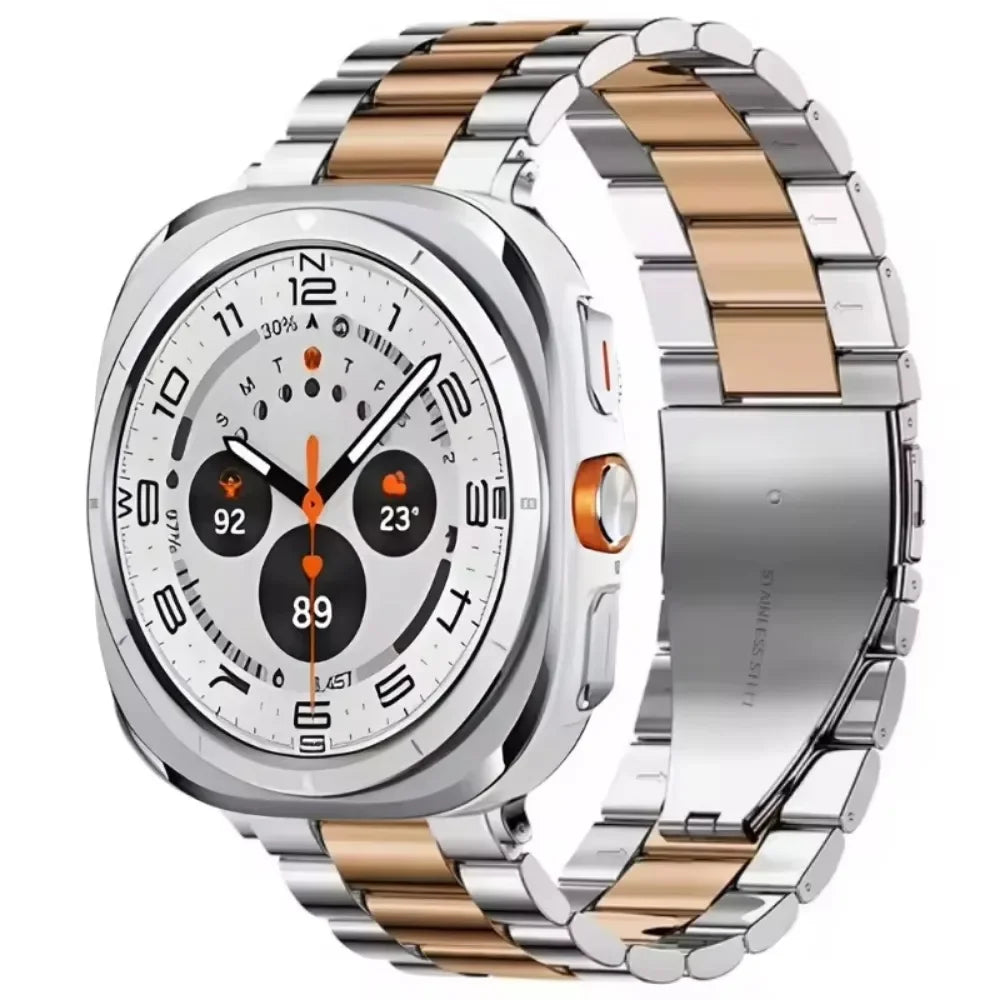 Three-Row Steel Band with Color Center in Silver / Rose Gold Center for Samsung Galaxy Watch8, Watch8 Classic and Watch9