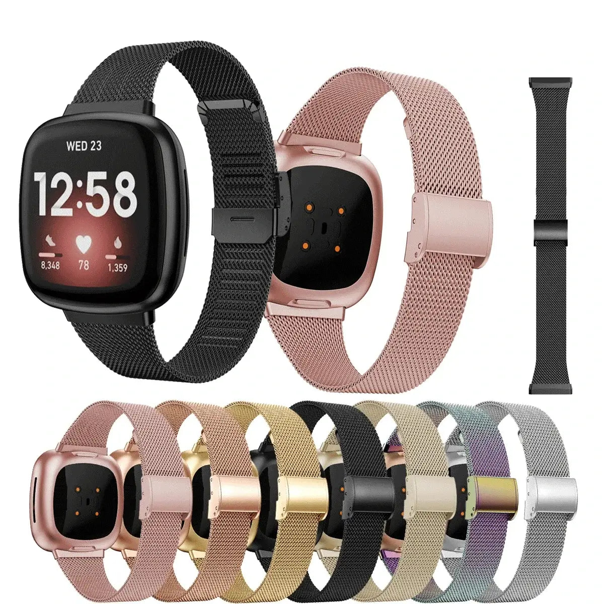 Fitbit Versa 3/4 & Sense 1/2 Steel Mesh Clasp Band - Mesh band finish options