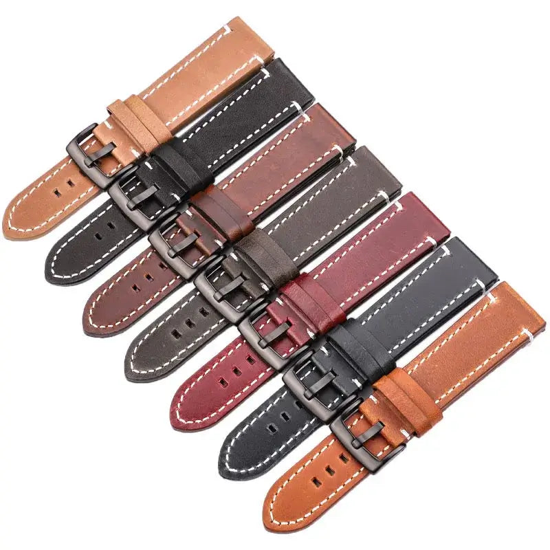 TicWatch Contrast-Stitched Leather Buckle Band - Leather colors with black buckles