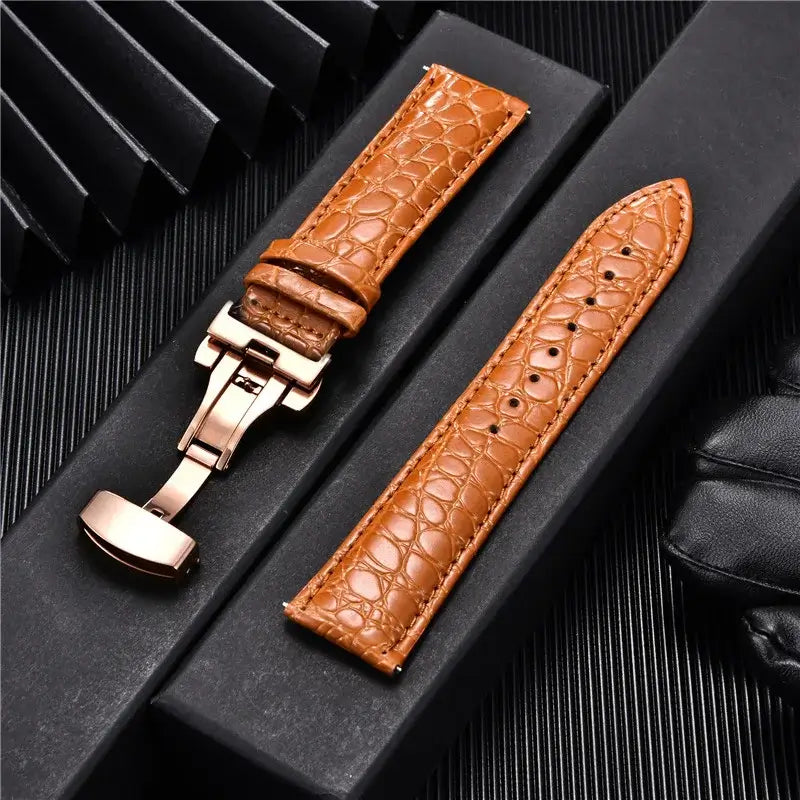 Suunto Crocodile-Pattern Leather Clasp Band - Cognac / Rose Gold Clasp
