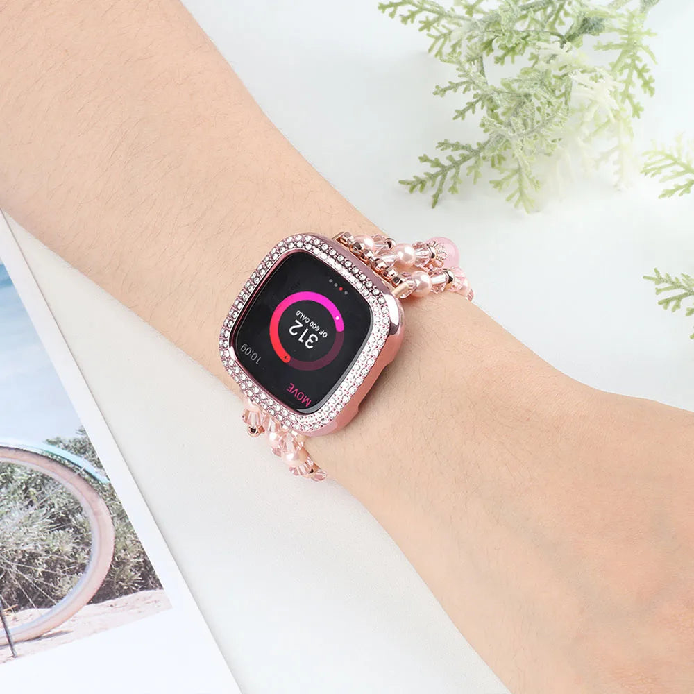 Fitbit Versa 4, Versa 3, Sense 2 and Sense Pearl Beaded Bracelet Band — band detail