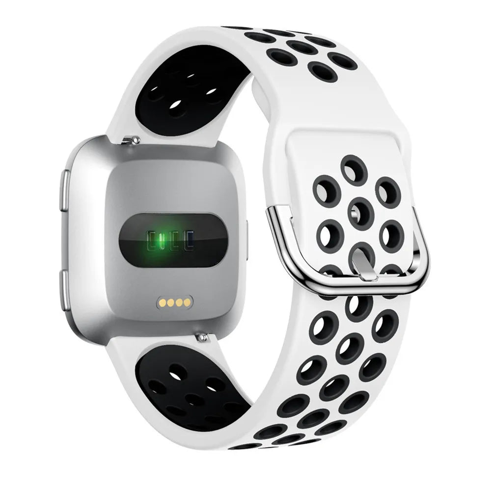 Fitbit Versa 1/2 & Lite Two-Tone Perforated Band - White and black band rear view